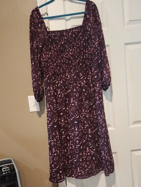 beachlunchlounge Purple Floral Square-Neck Midi Dress with Pink Accents